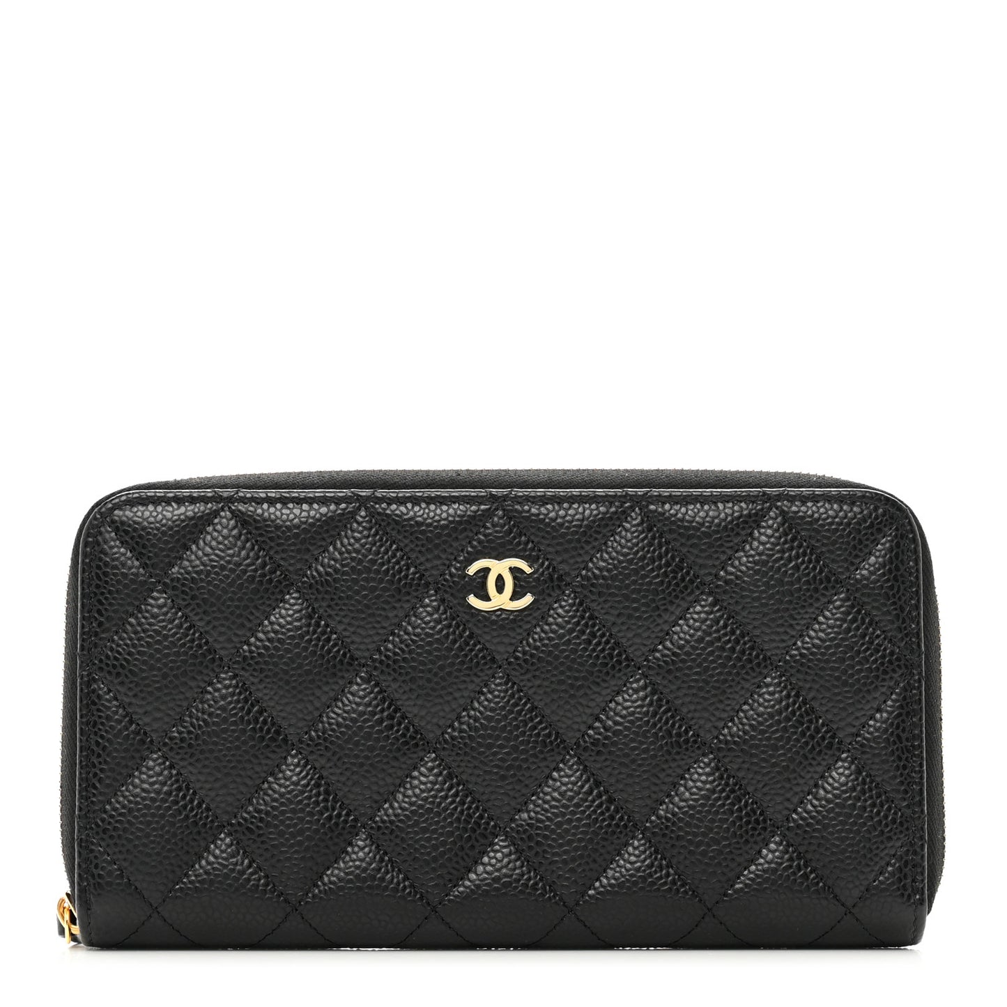Caviar Quilted Large Gusset Zip Around Wallet Black