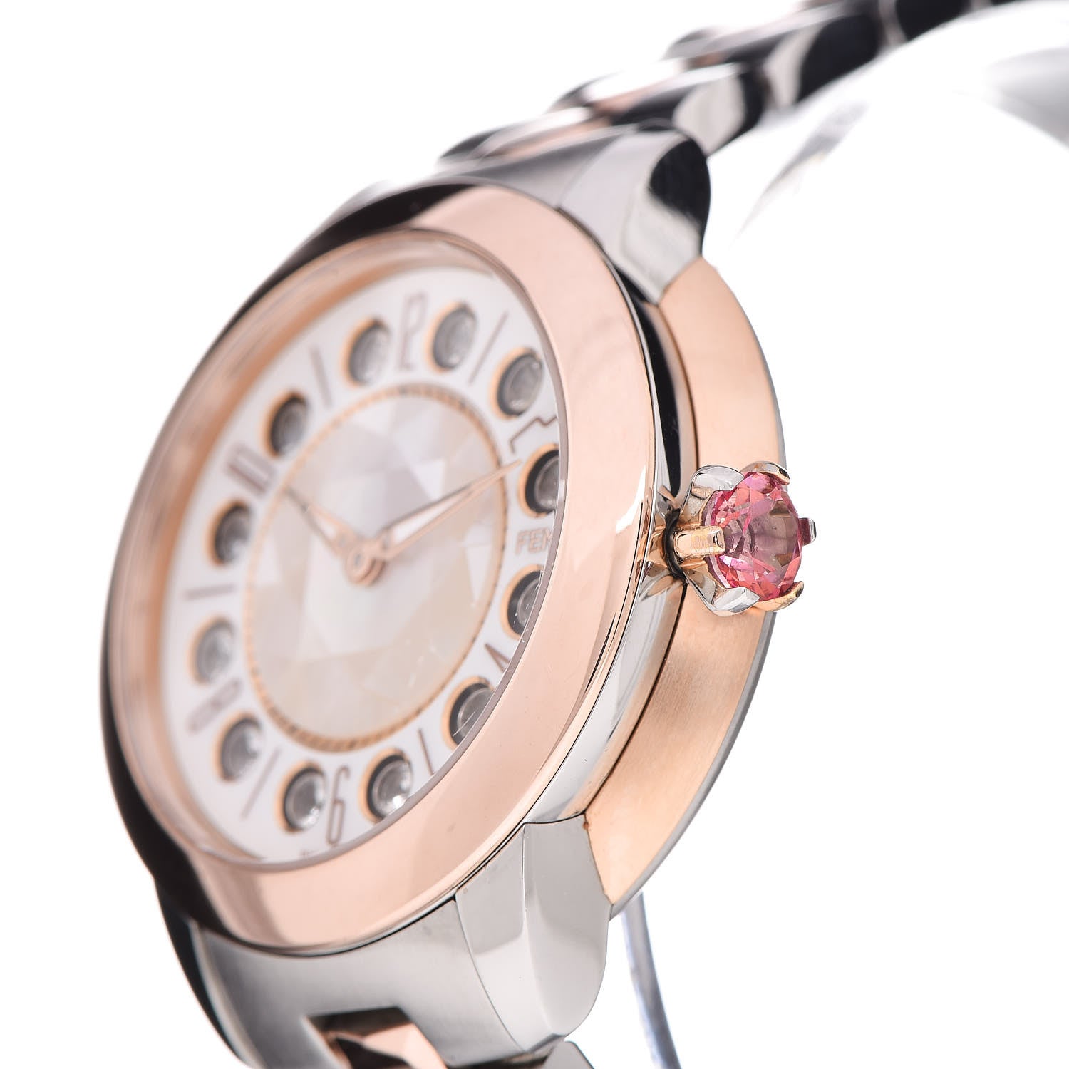 Fendi Stainless Steel Mother of Pearl Topaz Spinel 33mm Ishine Rotating Gem Two Tone Quartz Watch 9 of 9