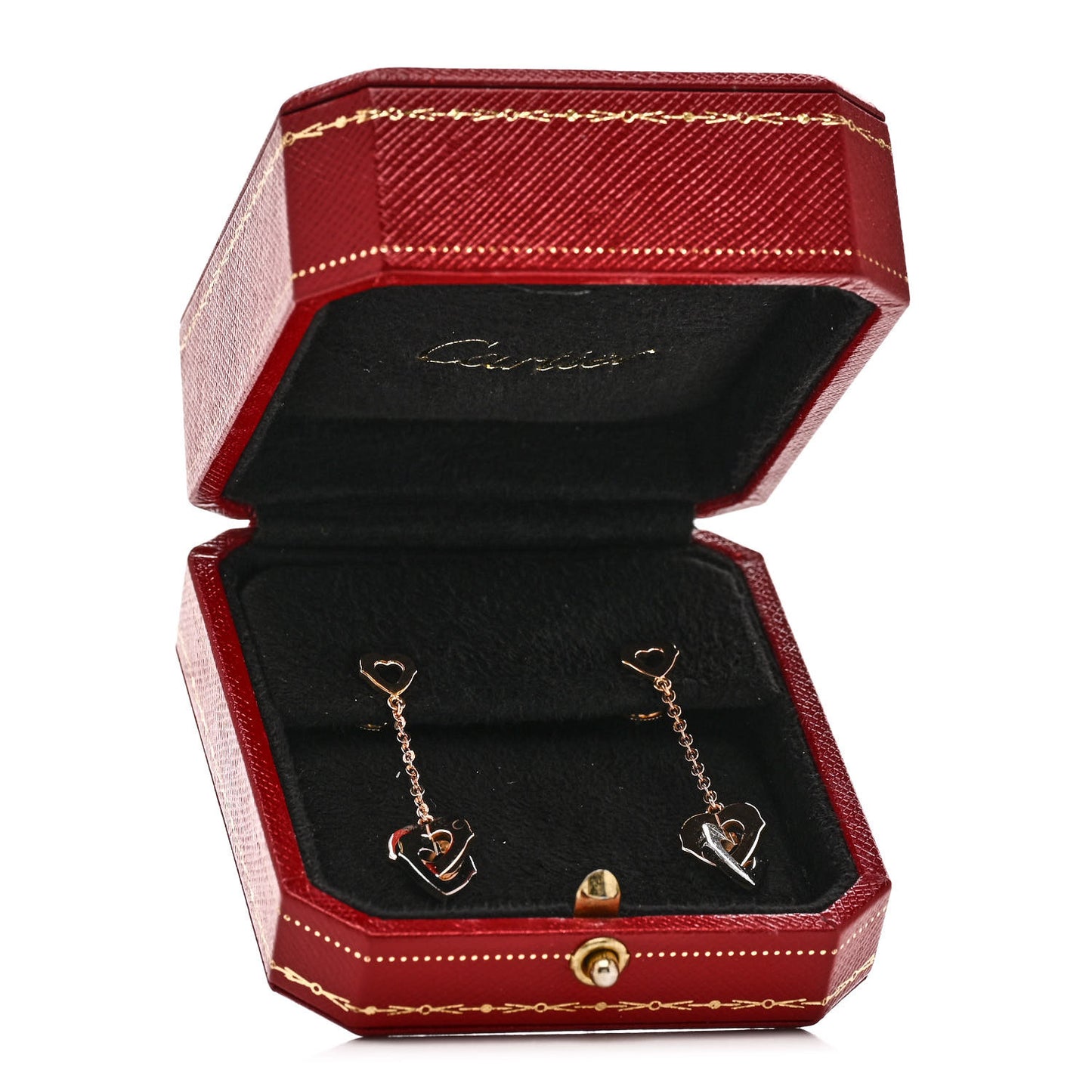18K Pink White Gold Double Heart Drop Earrings