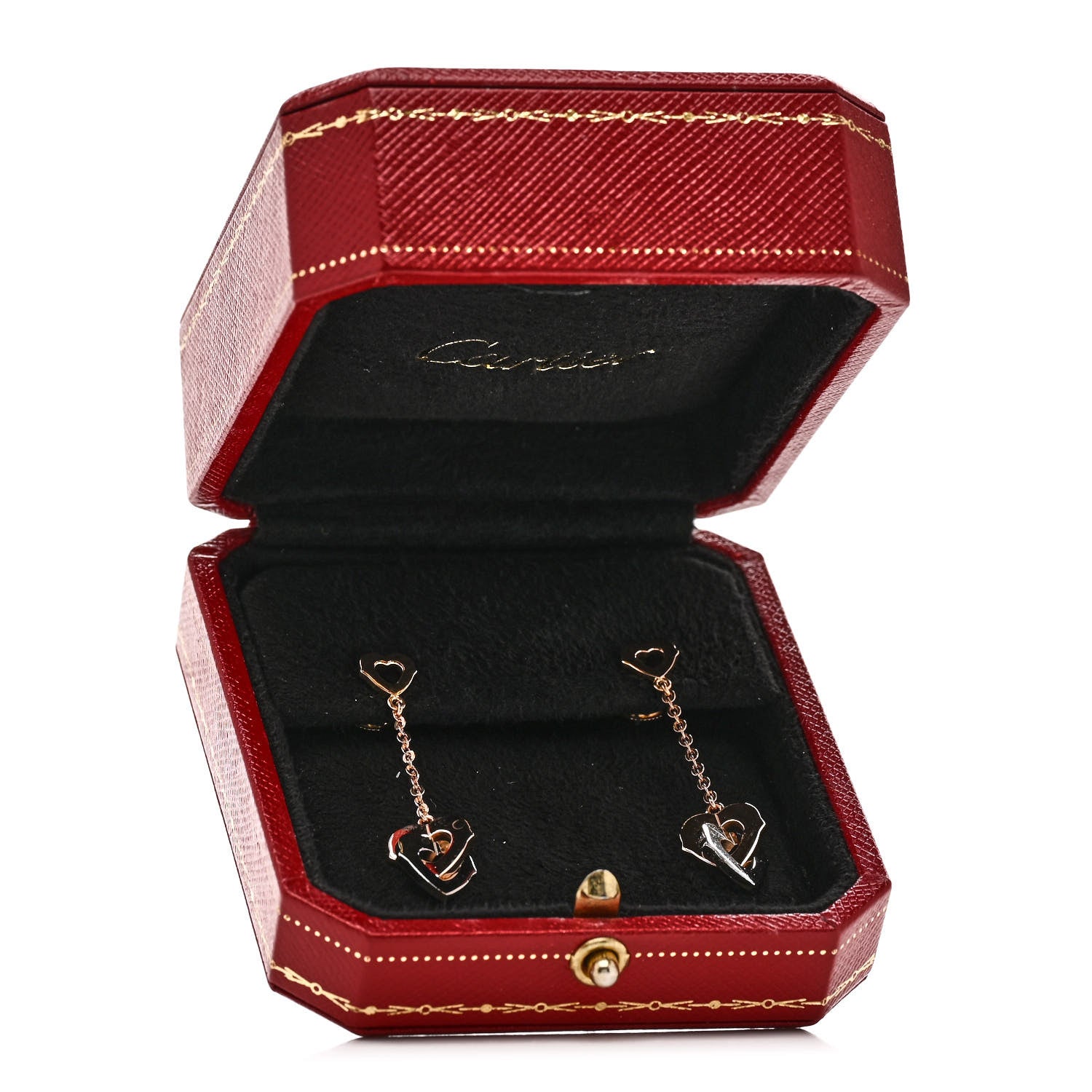 Cartier 18K Pink White Gold Double Heart Drop Earrings 5 of 5