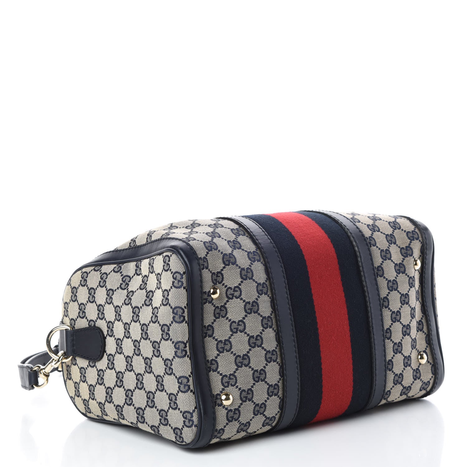 Gucci Monogram Selleria Calfskin Vintage Web Medium Boston Beige Blue 4 of 9