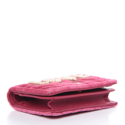 Gucci Velvet Matelasse Pearl Love Embroidered GG Marmont Card Case Wallet Light Raspberry Rose 4 of 9