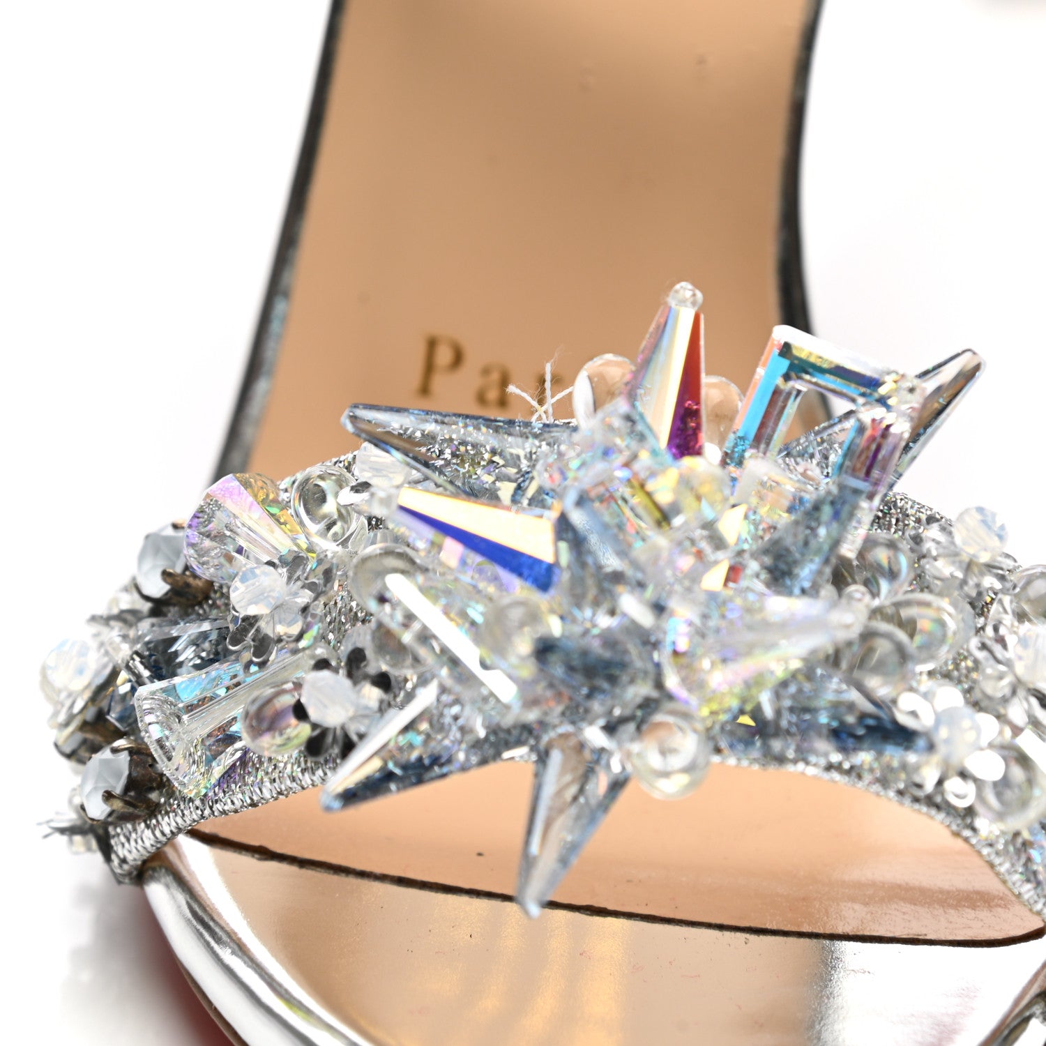 Christian Louboutin Satin Specchino Okydok 100 Ankle Strap Sandals 35 Silver 9 of 10