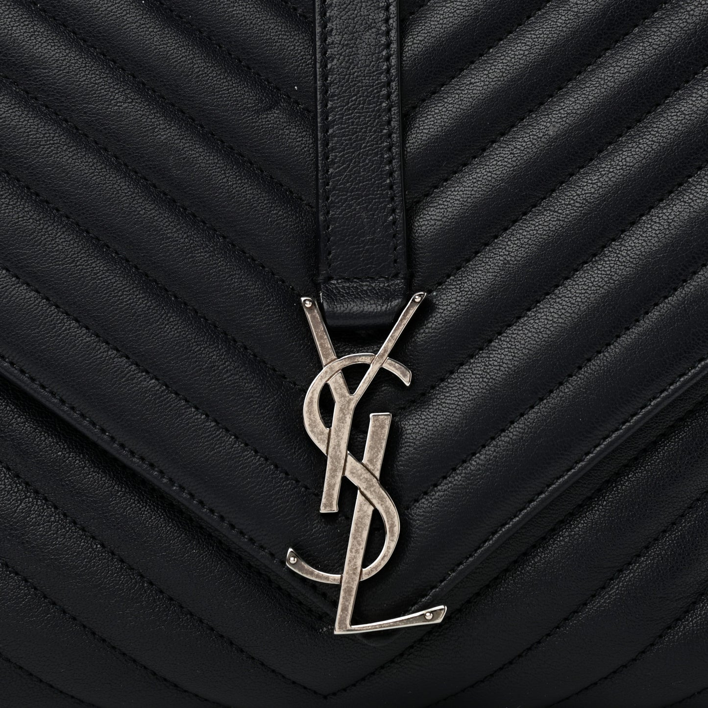 Sheepskin Matelasse Chevron Monogram Large College Satchel Navy Blue