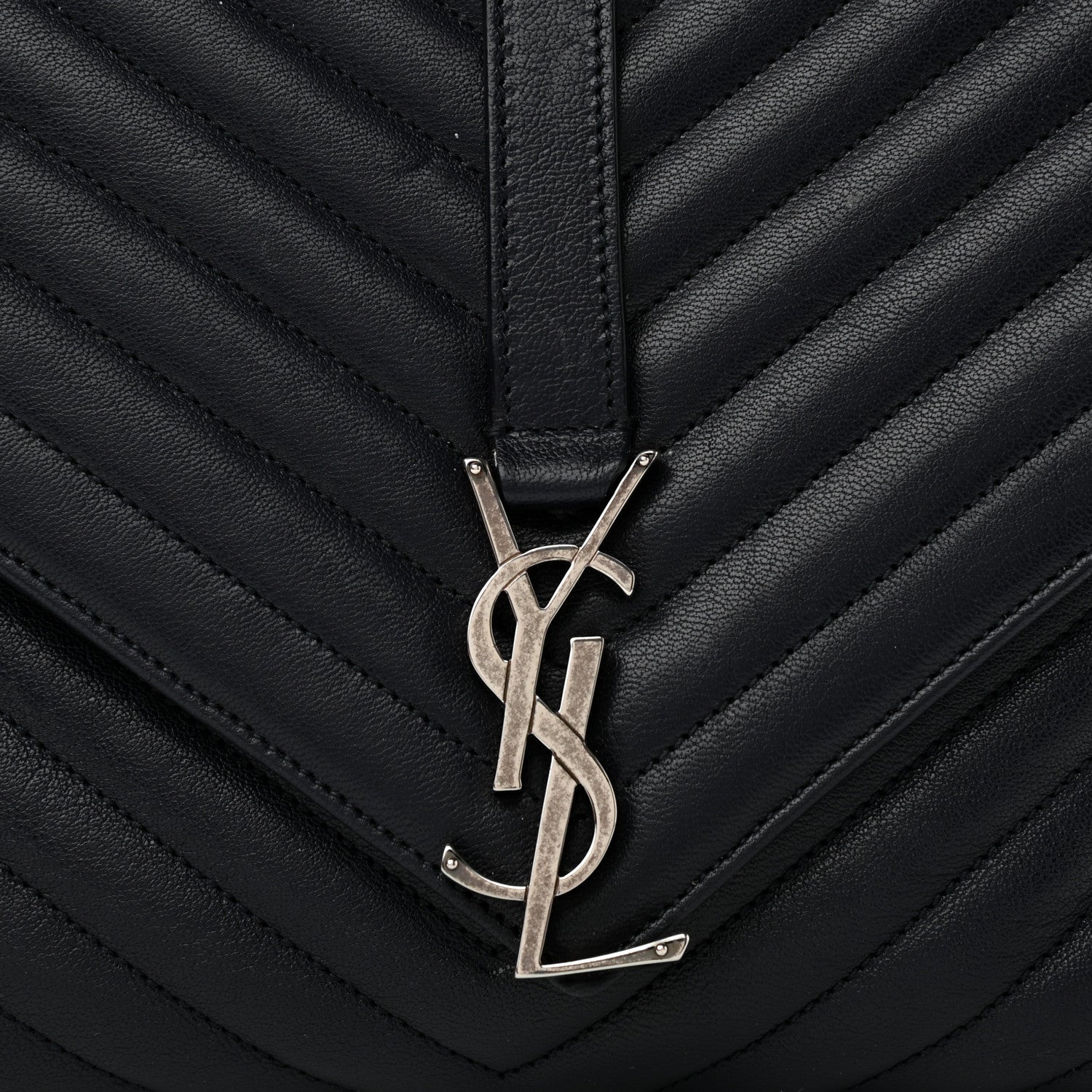 Saint Laurent Sheepskin Matelasse Chevron Monogram Large College Satchel Navy Blue 8 of 13