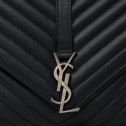 Saint Laurent Sheepskin Matelasse Chevron Monogram Large College Satchel Navy Blue 8 of 13
