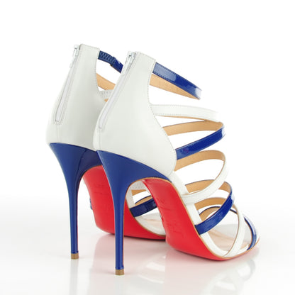 Christian Louboutin Patent Mariniere 100 Sandals 38.5 Blue White 4 of 6