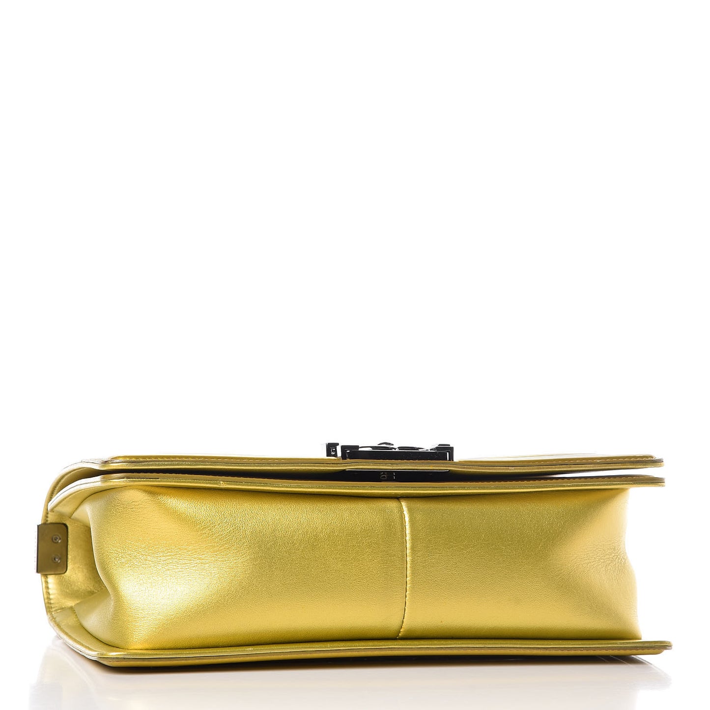 Metallic Patent Calfskin Quilted Medium Boy Flap Gold