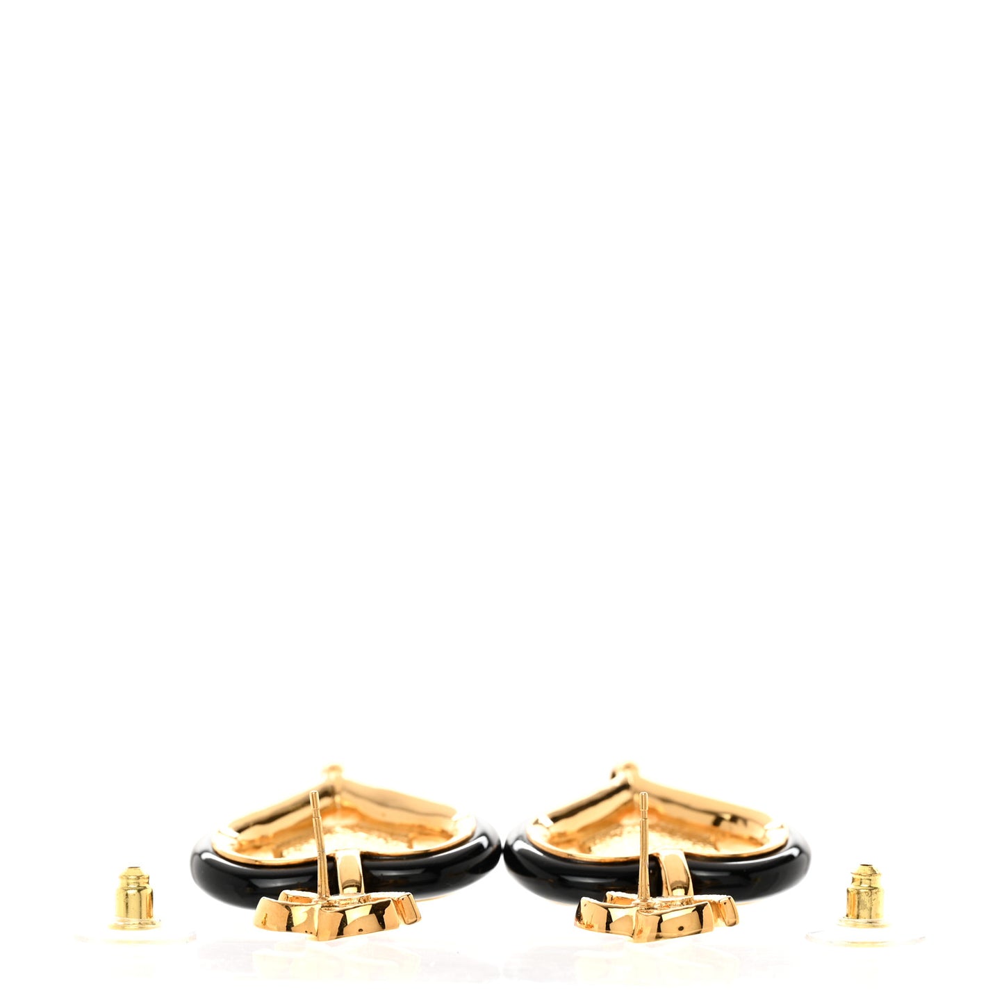 Resin Heart CC Drop Earrings Black Pink Gold