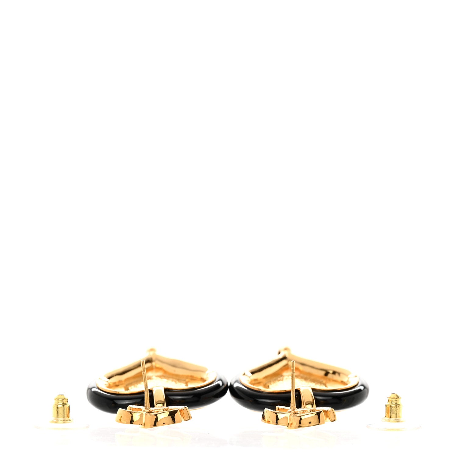 Chanel Resin Heart CC Drop Earrings Black Pink Gold 3 of 6