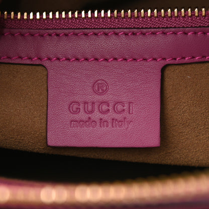 Gucci GG Supreme Monogram Moon Calfskin Small Zip Top Tote Beige Ebony Hibiscus Red New Rosette 6 of 10