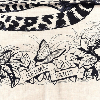 Hermes Cashmere Silk Jungle Love Tattoo Shawl 140 Natural Bleu Black 2 of 4