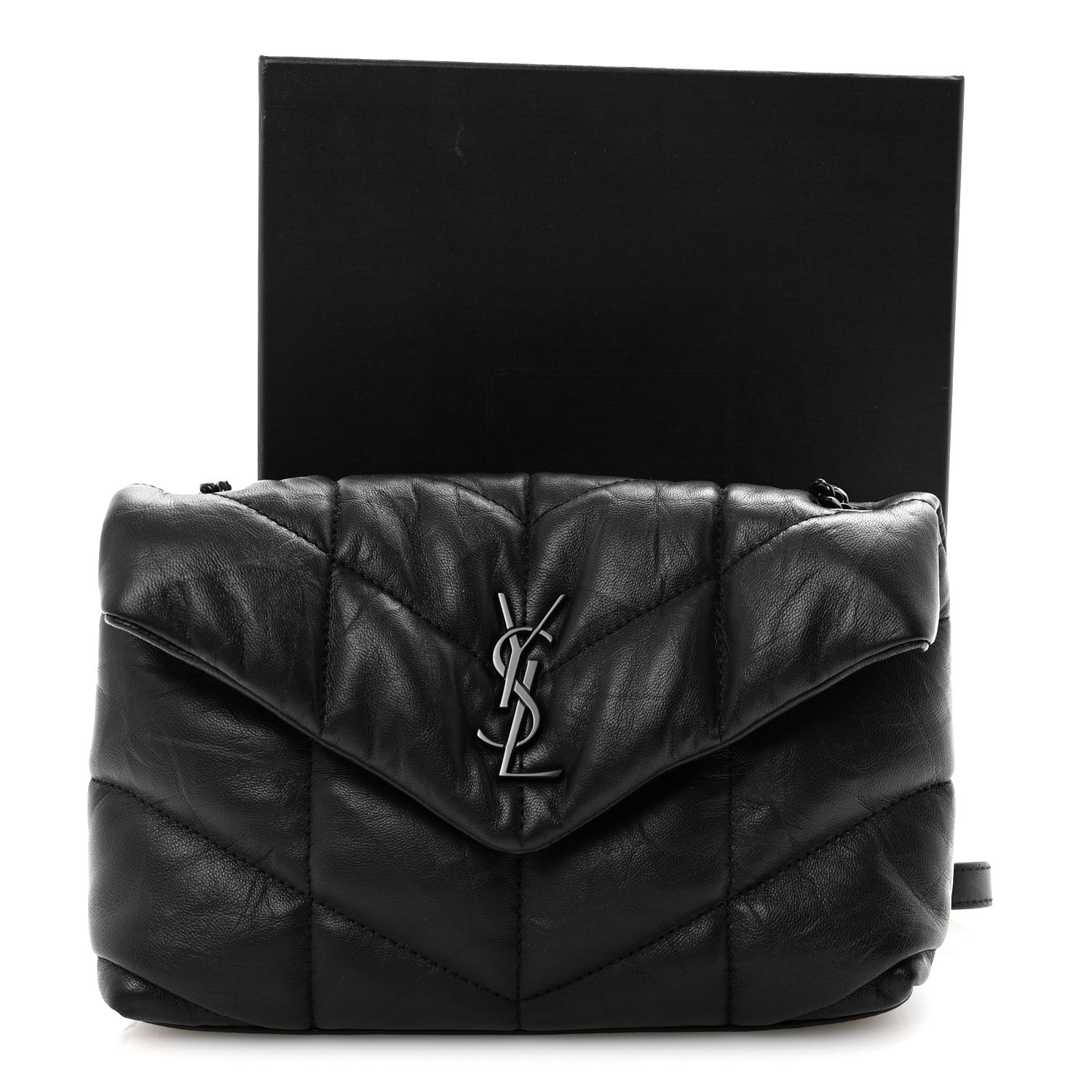 Saint Laurent Calfskin Quilted Toy Loulou Puffer Monogram Monochrome Chain Satchel Black 10 of 10