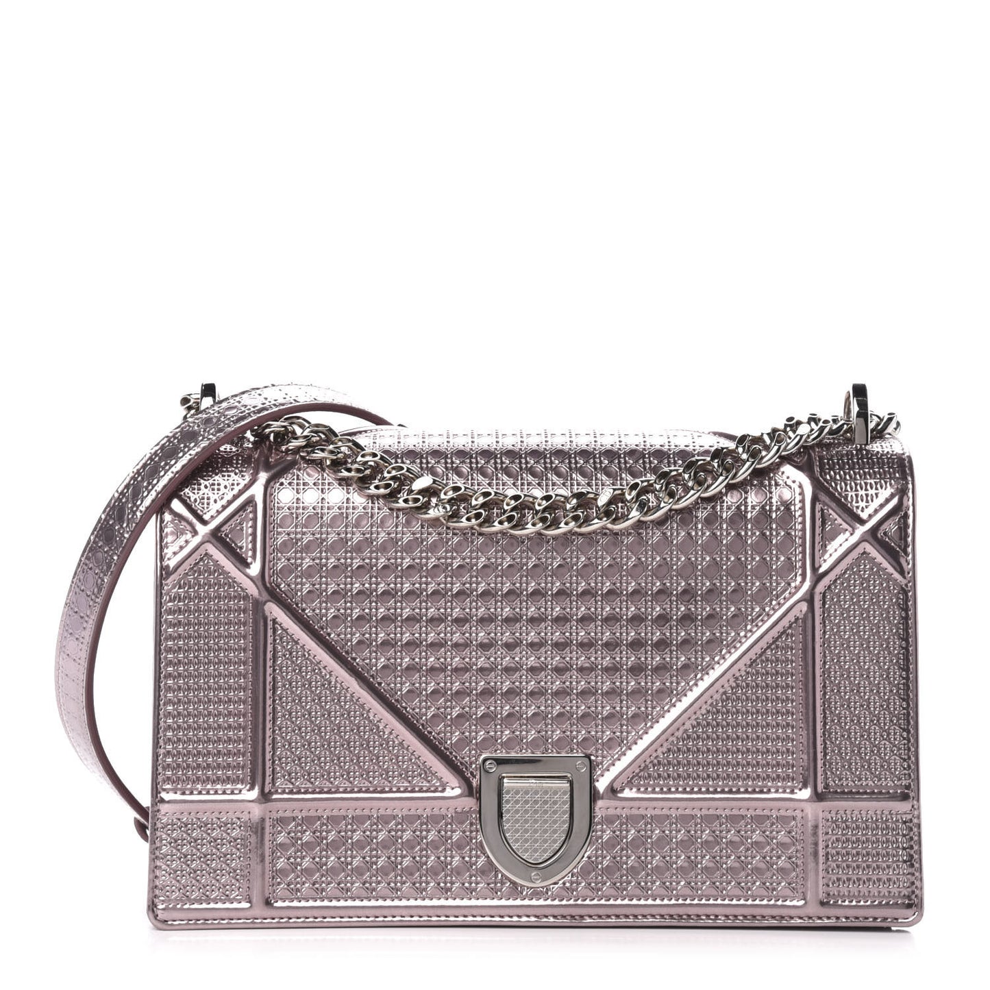 Metallic Patent Micro-Cannage Medium Diorama Flap Bag Hyper Pink