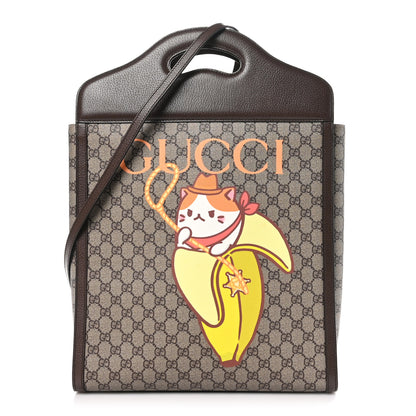 Gucci X BNF Supreme Monogram Textured Dollar Calfskin Bananya Print Top Slip Handle Tote Beige Ebony Multicolor New Acero 1 of 10