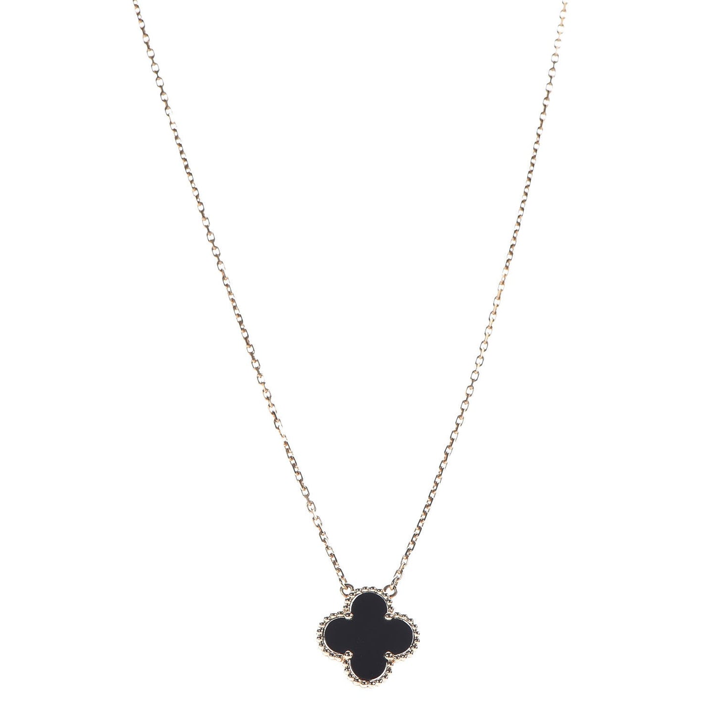 18K Yellow Gold Black Onyx Vintage Alhambra Pendant Necklace
