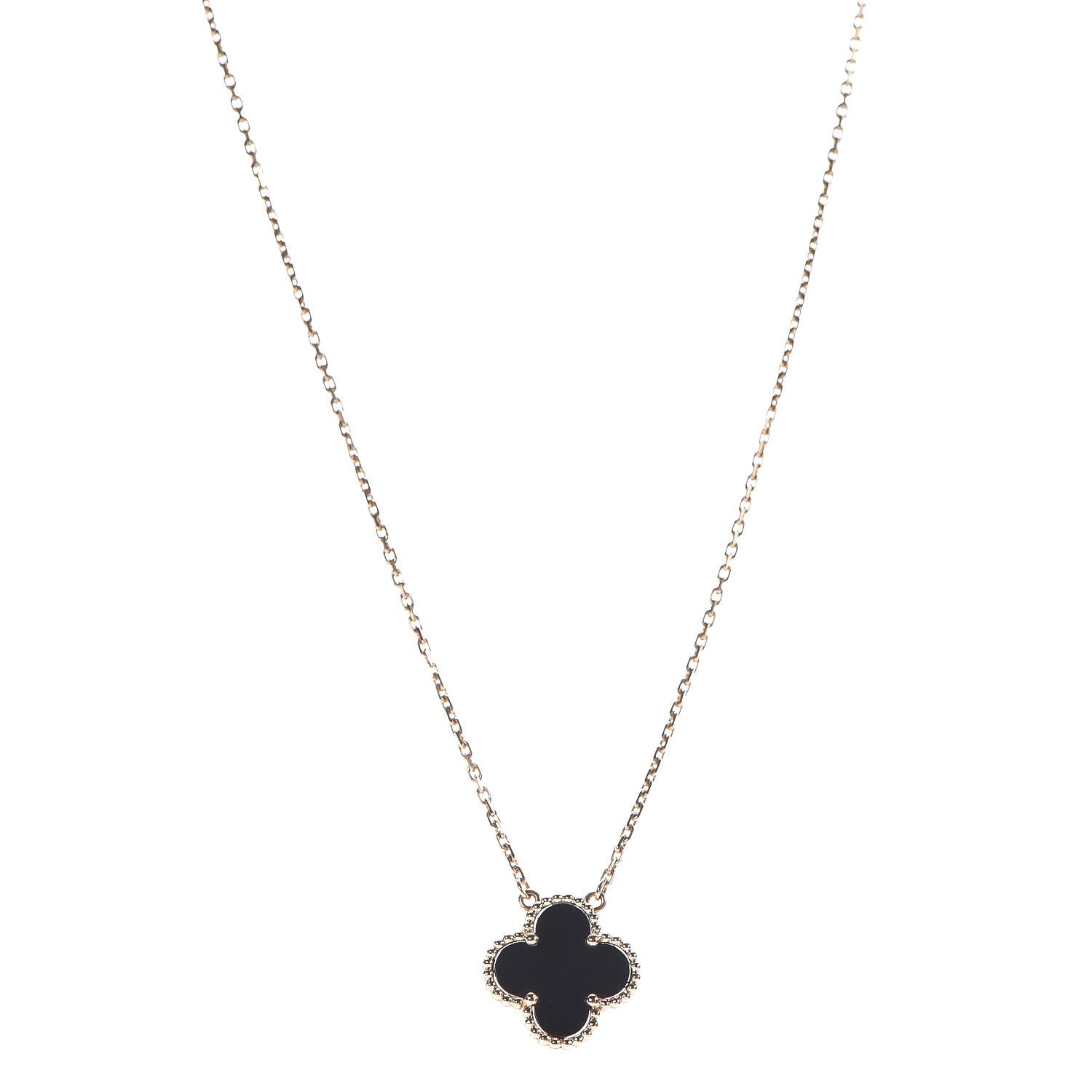 Van Cleef & Arpels 18K Yellow Gold Black Onyx Vintage Alhambra Pendant Necklace 1 of 6
