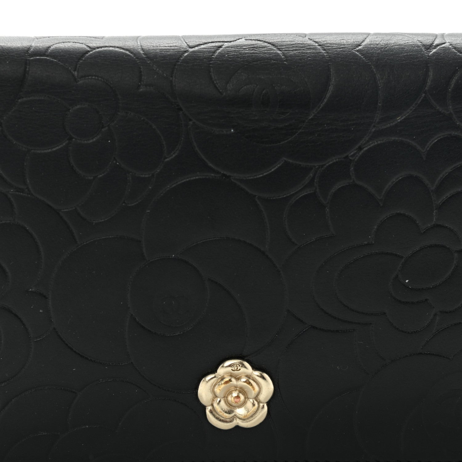 Chanel Lambskin Camellia Embossed Yen Wallet Black 9 of 11