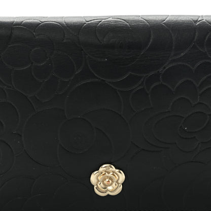 Chanel Lambskin Camellia Embossed Yen Wallet Black 9 of 11