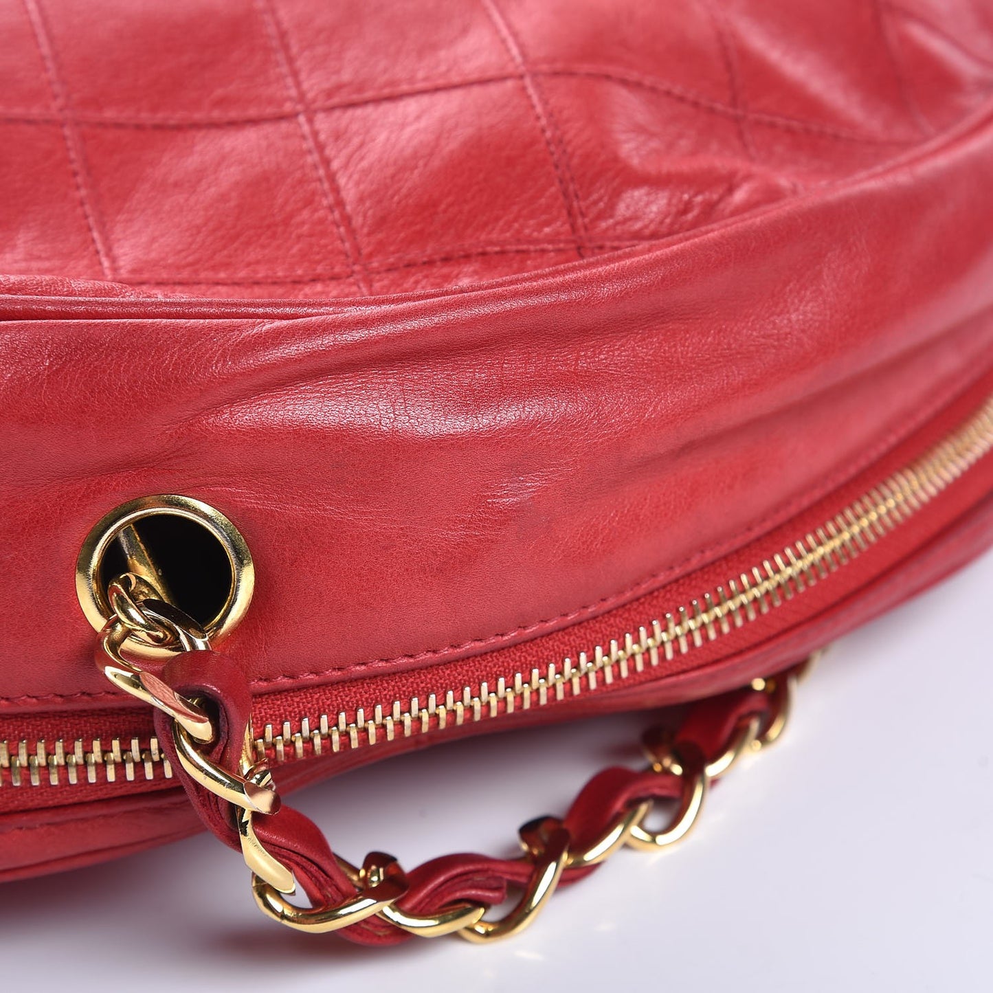 Lambskin Diamond Stitch Cosmetic Case Red
