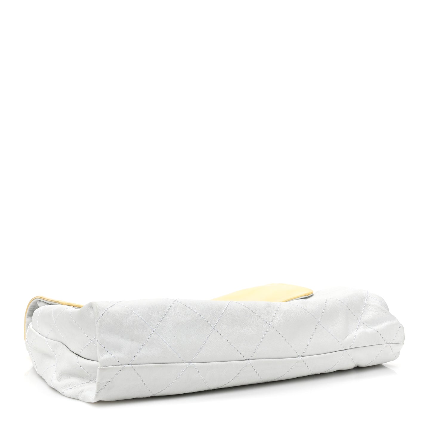 Patent Calfskin Stitched Shoulder To Shoulder Flap Hobo White