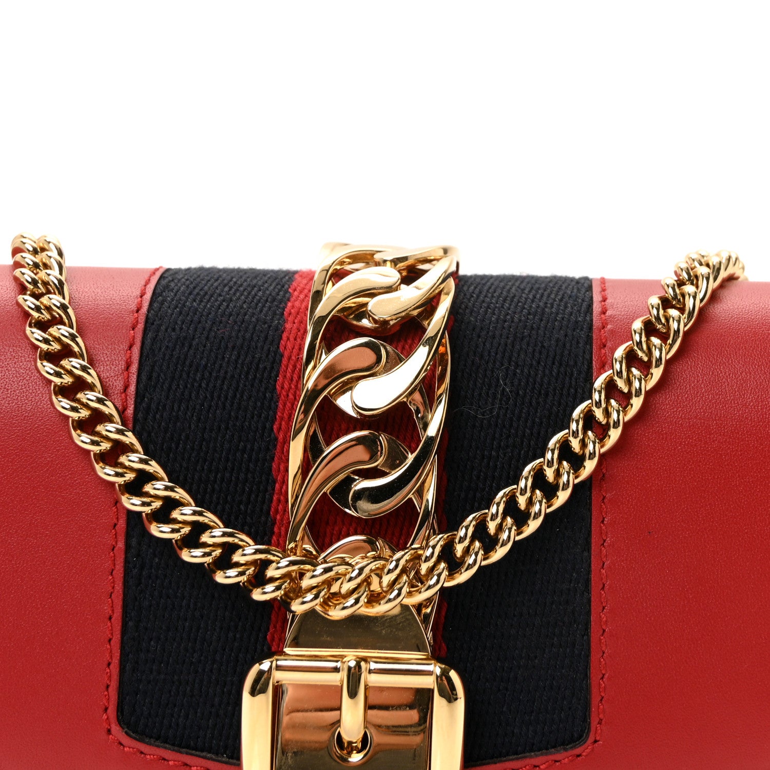 Gucci Calfskin Super Mini Sylvie Chain Shoulder Bag Hibiscus Red 8 of 10