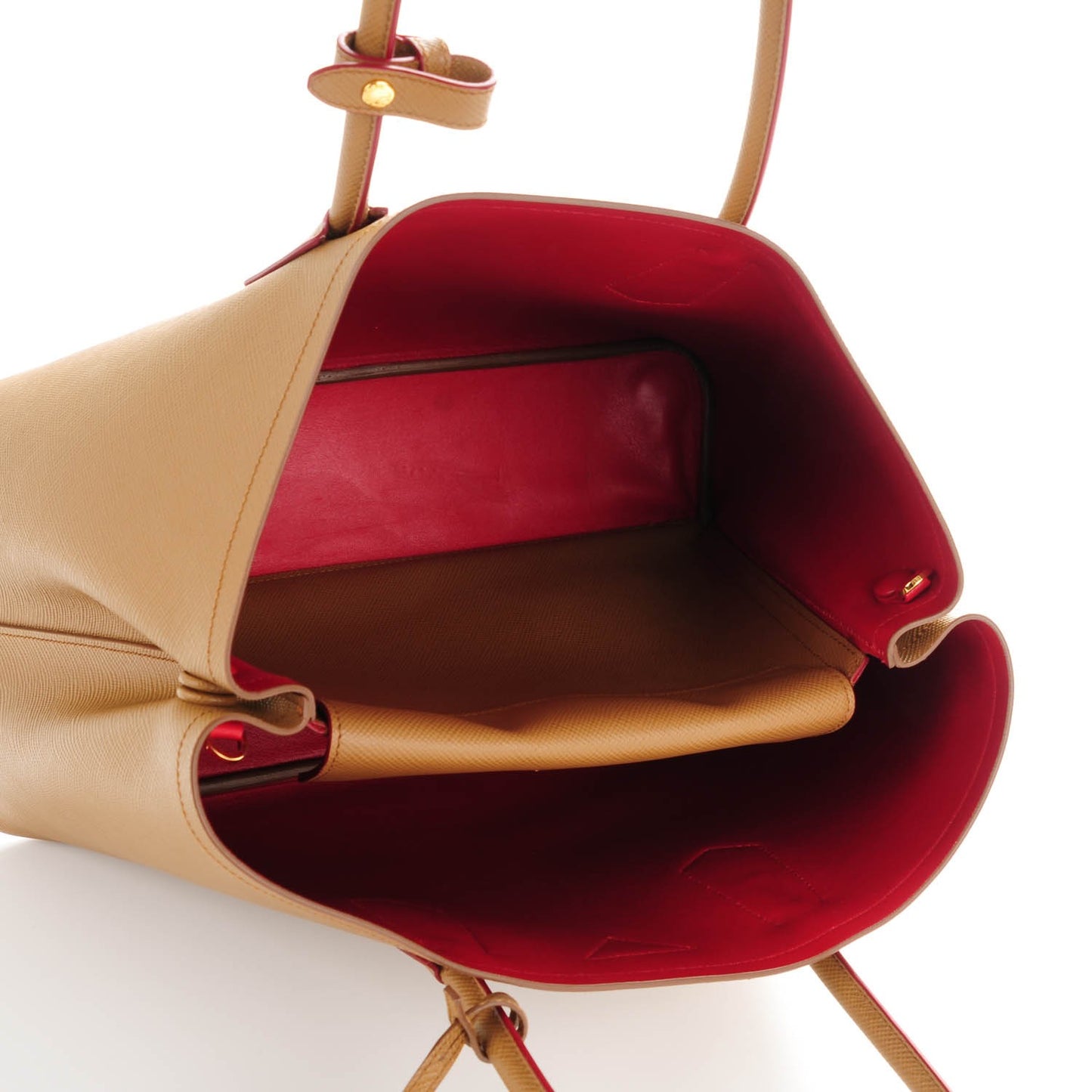 Saffiano Cuir Medium Double Bag Caramel