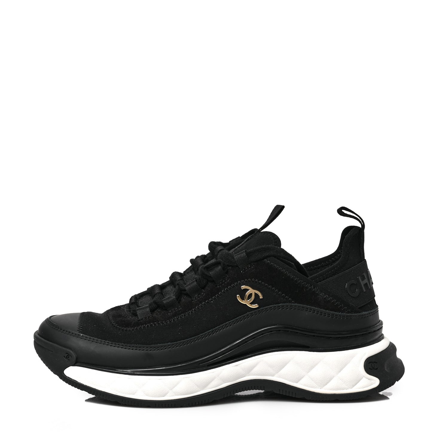 Velvet Calfskin Mixed Fibers CC Sneakers 38.5 Black