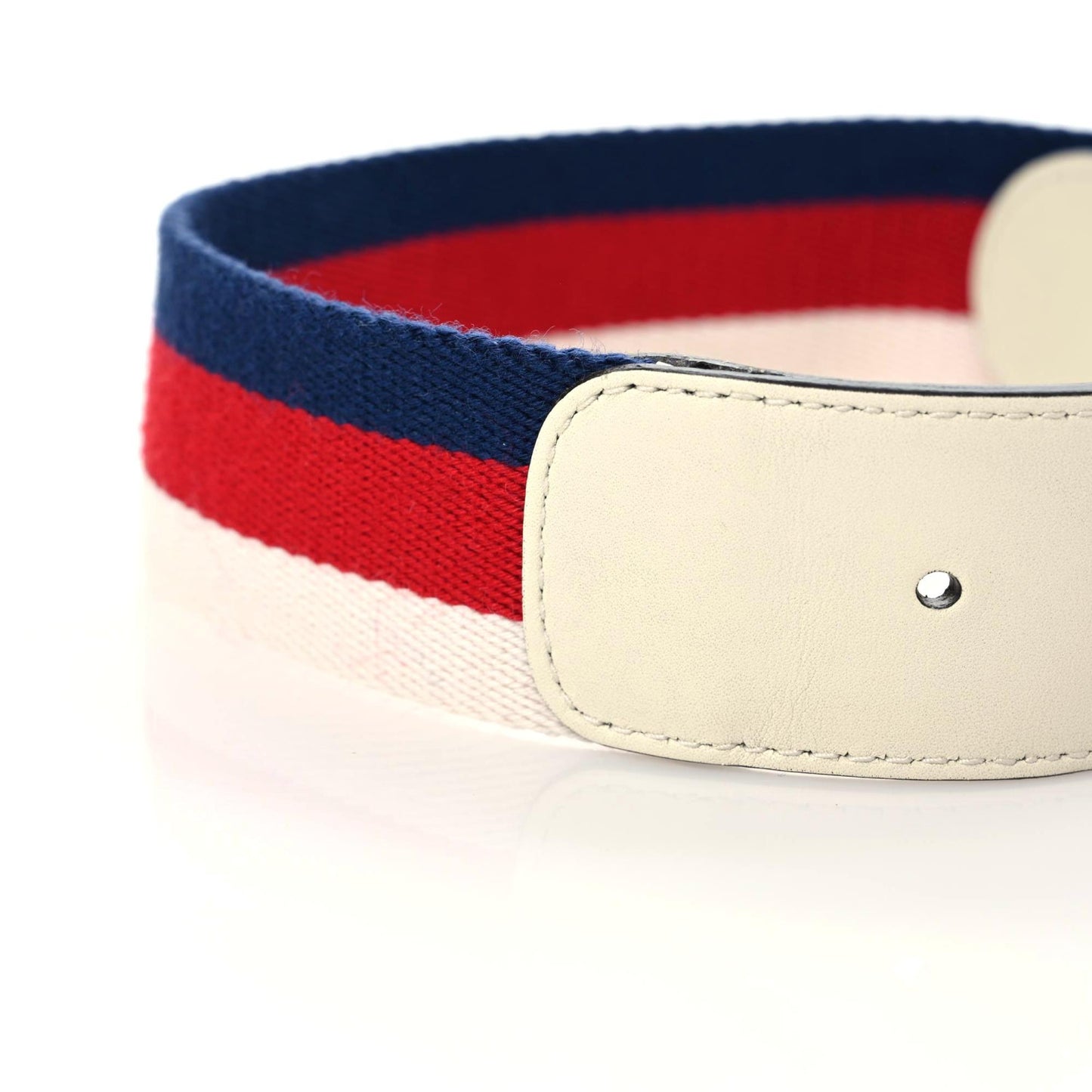 Nylon Calfskin Sylvie Web Double G 40mm Belt 85 34 Mystic White Hibiscus Red Maritime