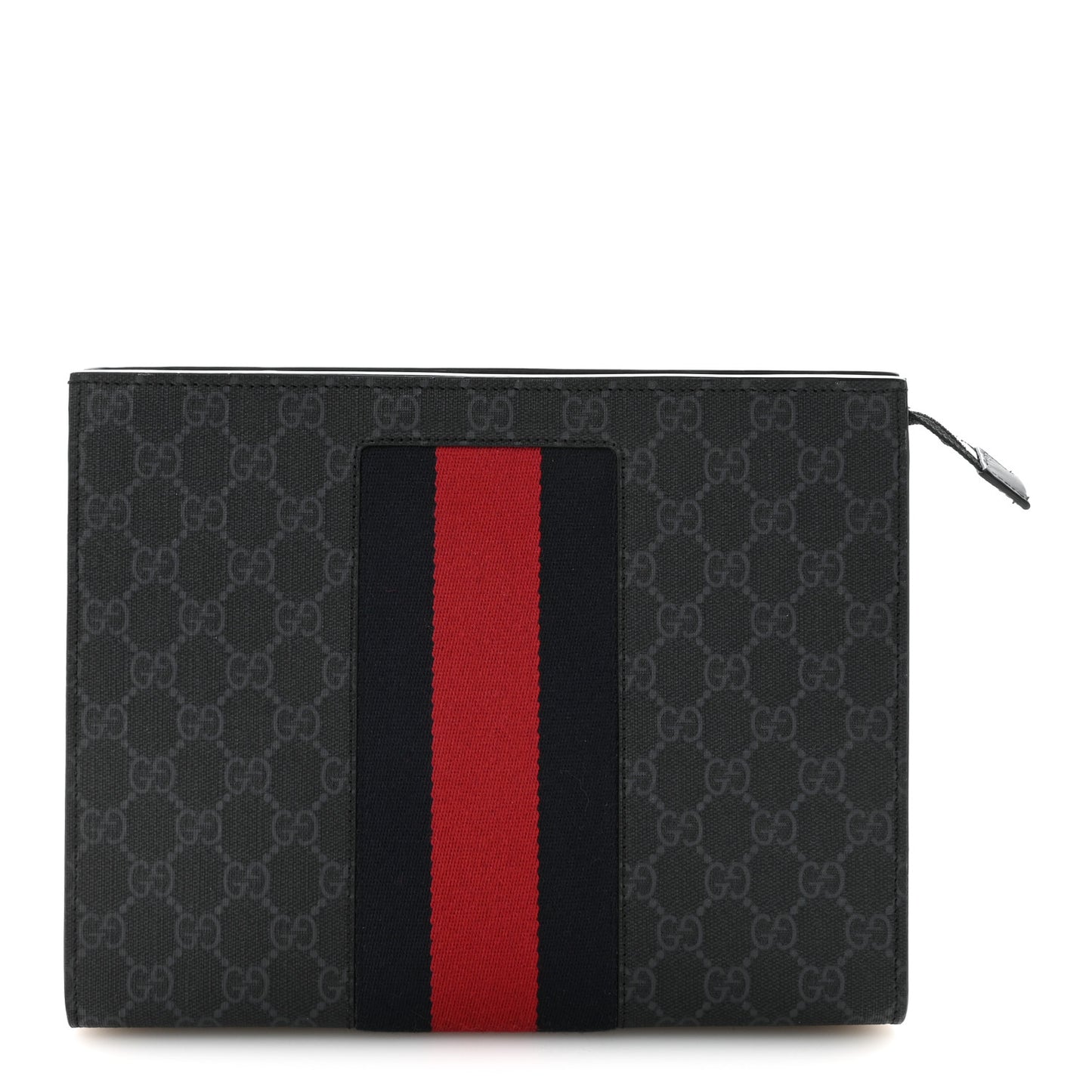 GG Supreme Monogram Selleria Calfskin Web New Web Cosmetic Case Black
