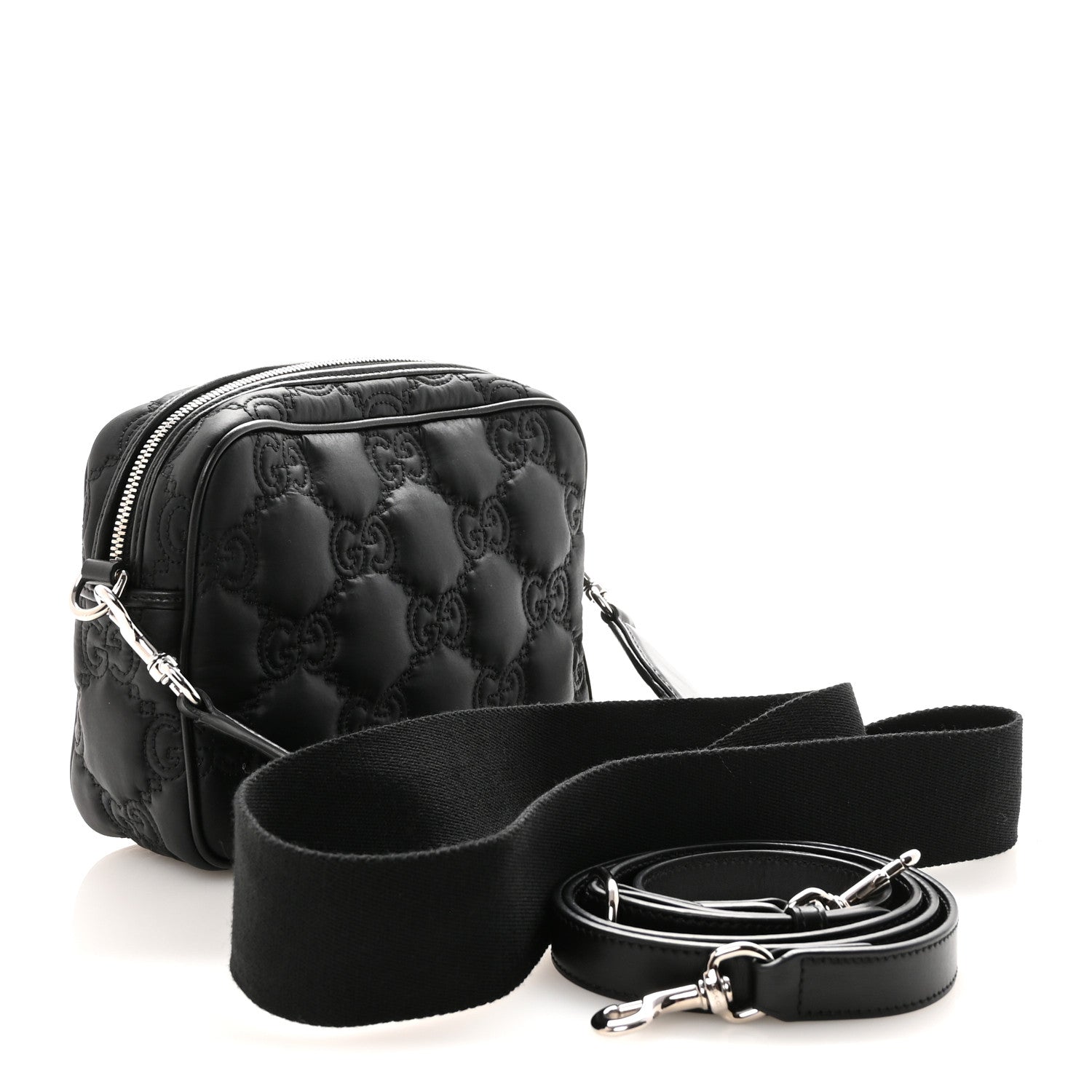 Gucci Nylon Calfskin Enamel GG Matelasse Shoulder Bag Black 3 of 9