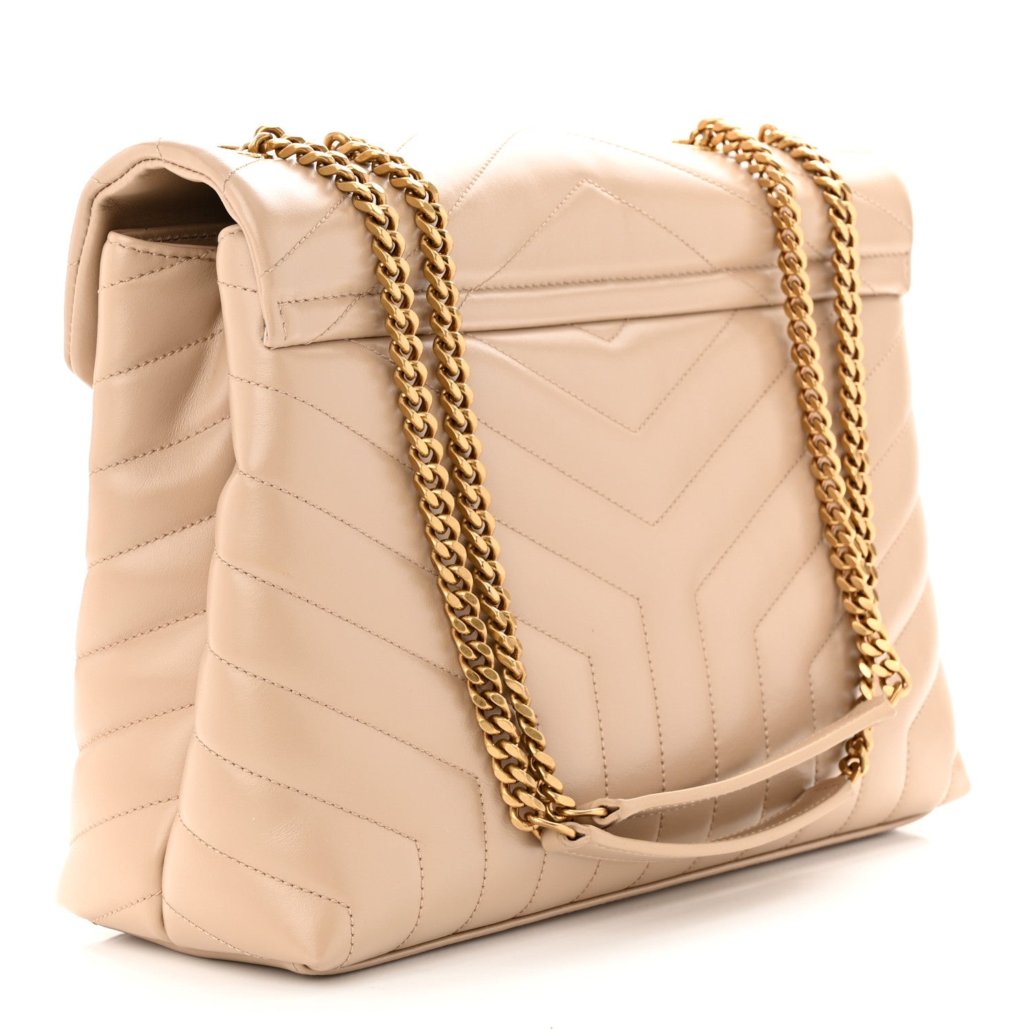Saint Laurent Calfskin Y Quilted Monogram Medium Loulou Chain Satchel Dark Beige 3 of 11
