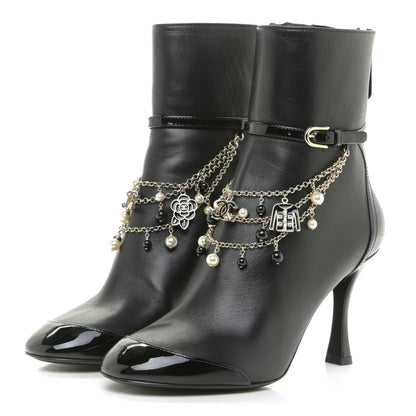 Chanel Lambskin Patent Calfskin Ankle Boots 37 Black 3 of 13