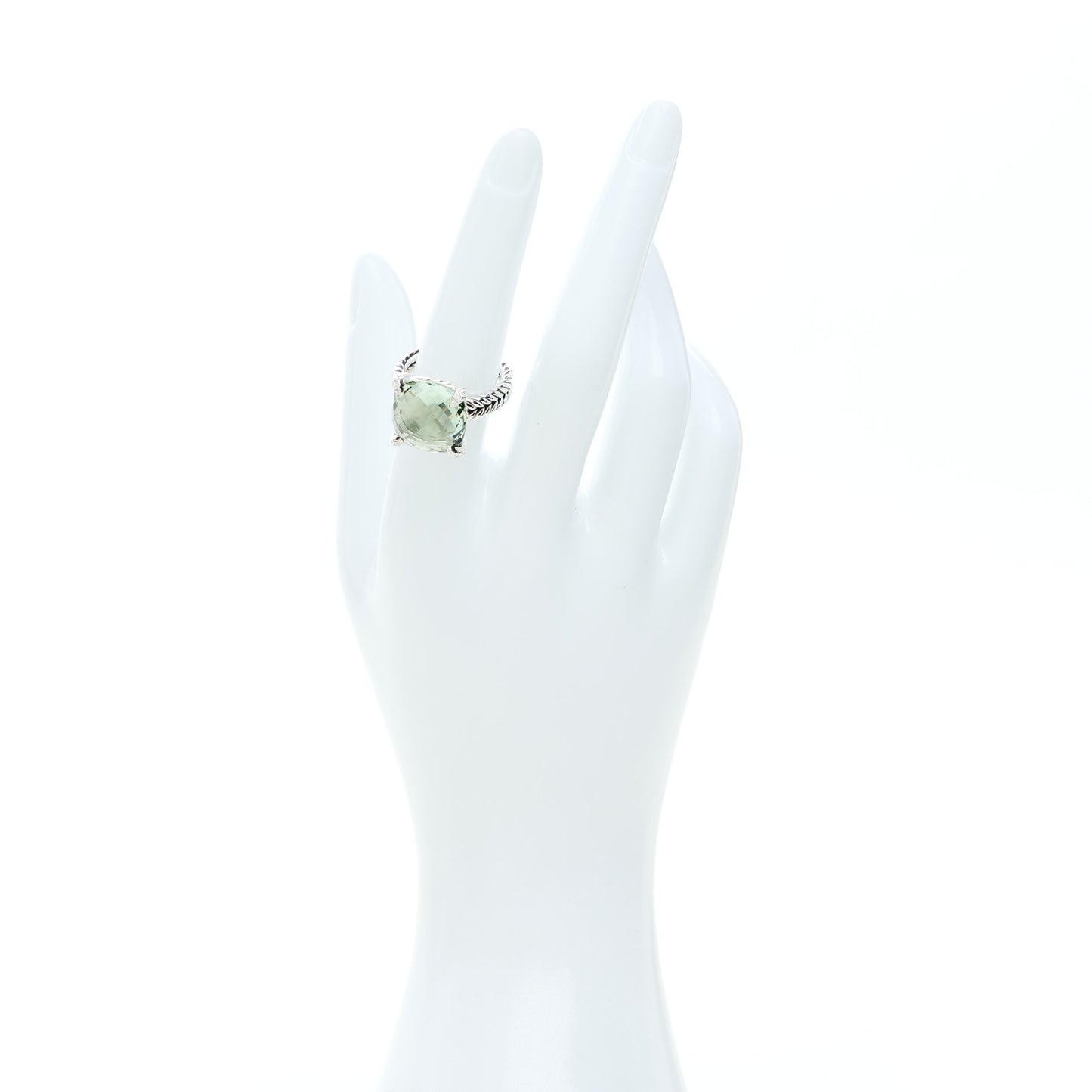 Sterling Silver Diamond Prasiolite 14mm Chatelaine Ring 54 7