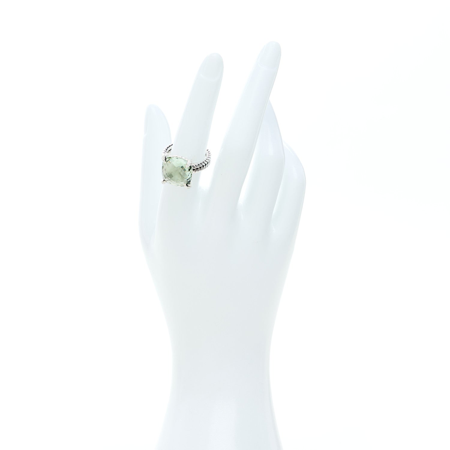 David Yurman Sterling Silver Diamond Prasiolite 14mm Chatelaine Ring 54 7 2 of 5