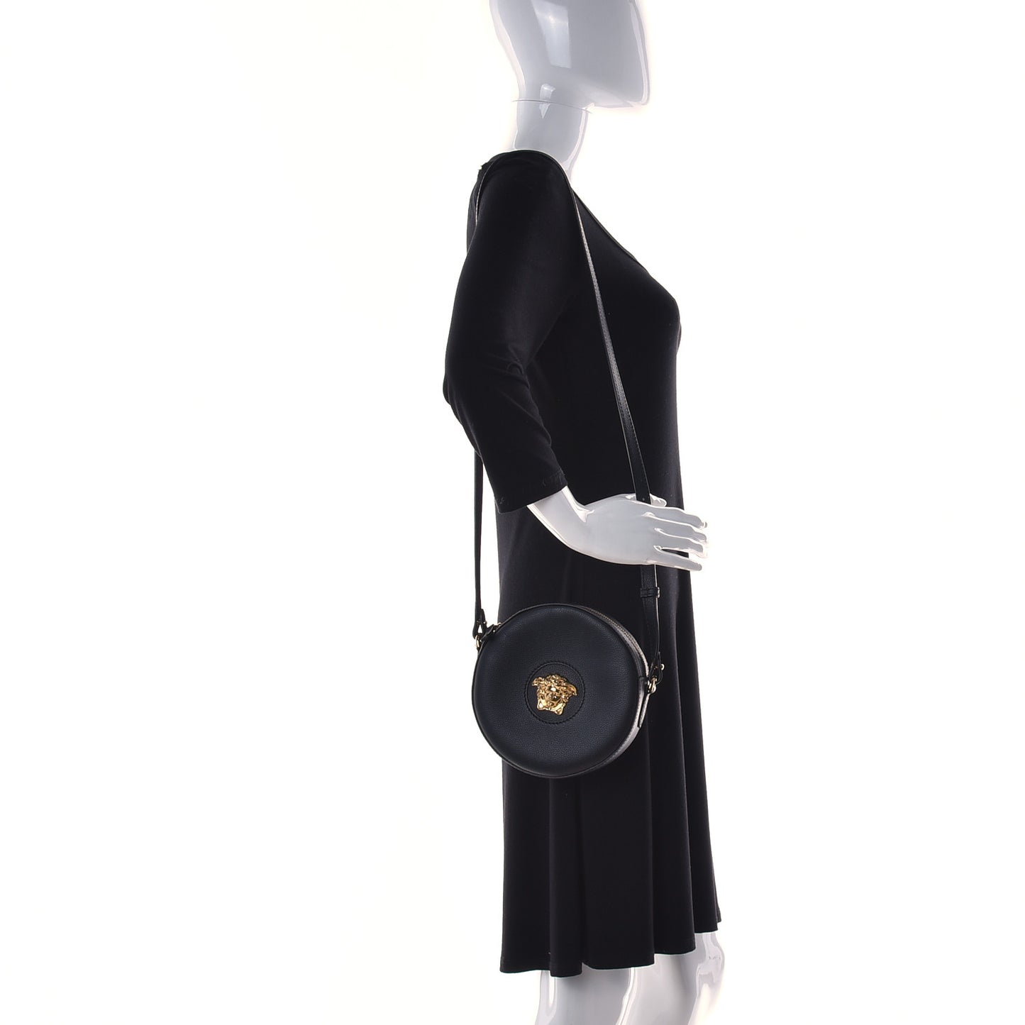 Calfskin La Medusa Round Camera Bag Black