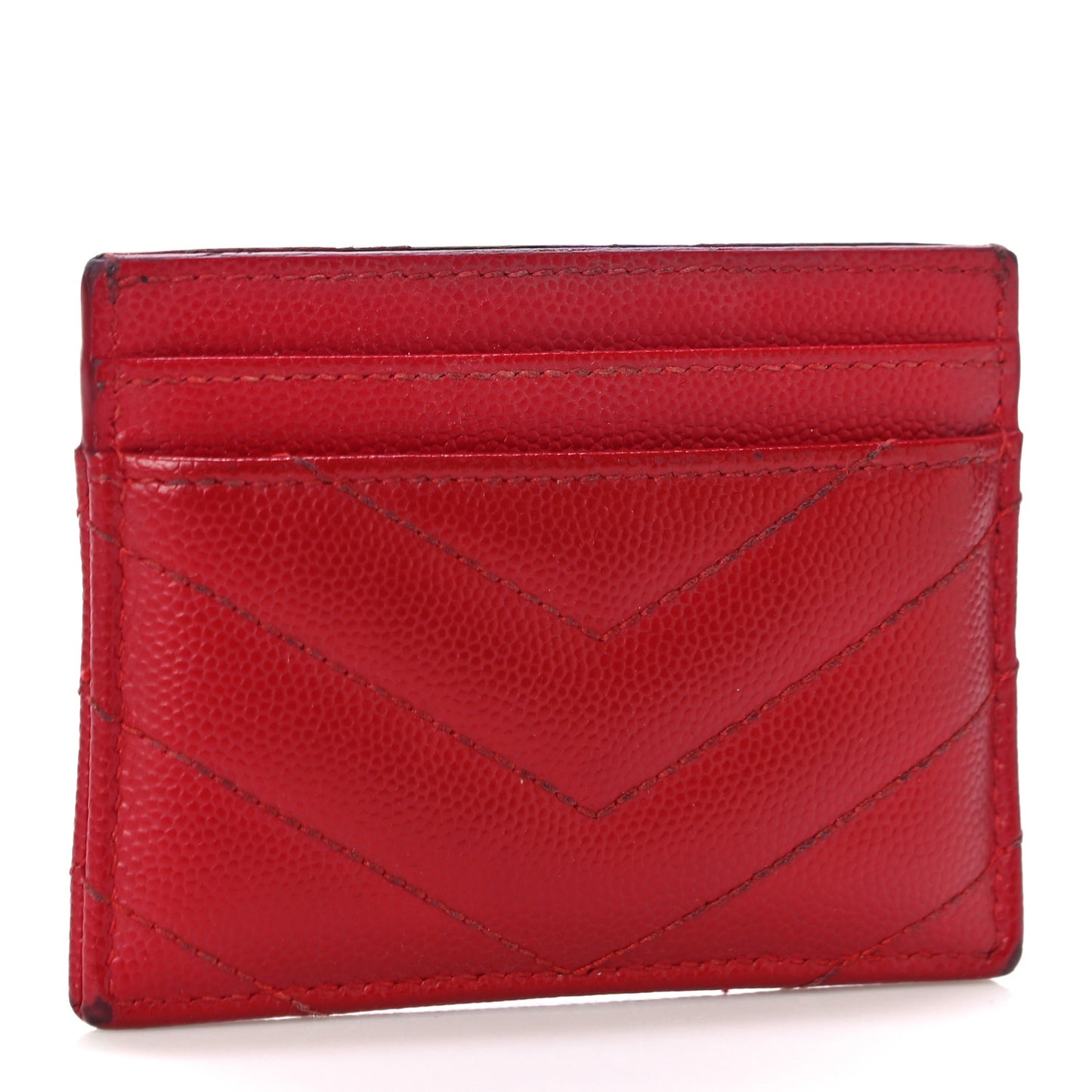 Grain De Poudre Matelasse Chevron Monogram Credit Card Case New Red