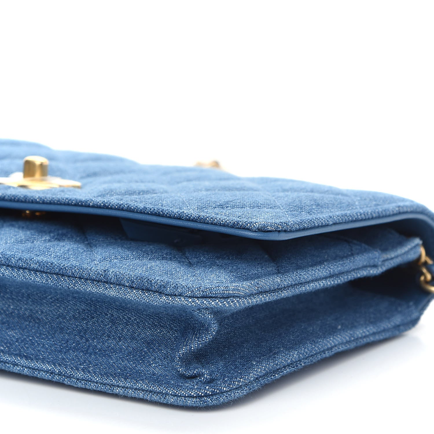Chanel Denim Quilted CC Pearl Crush Wallet On Chain WOC Blue 10 of 10