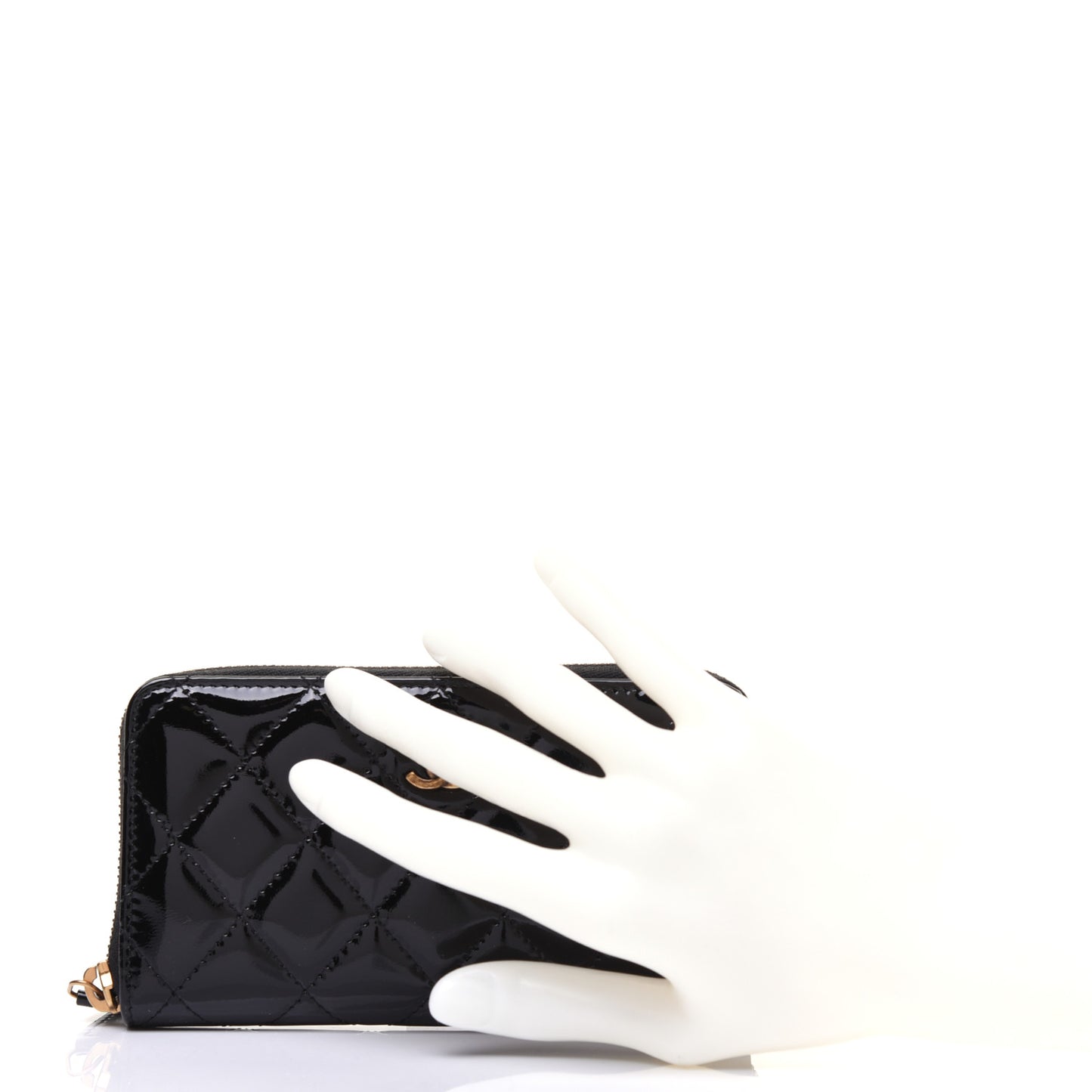 Patent Quilted Small Zip Around Wallet Black