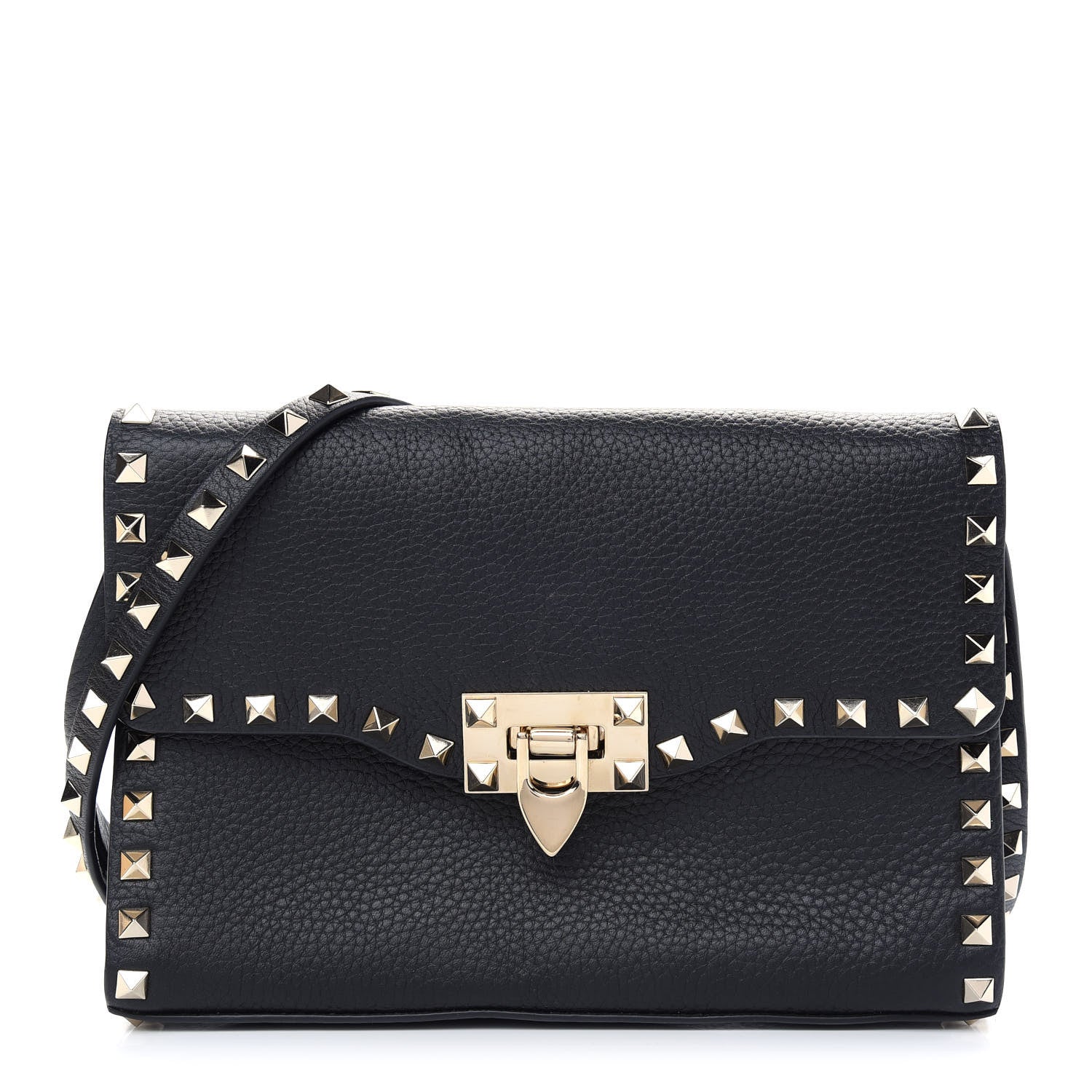 Valentino Garavani Pebbled Calfskin Medium Rockstud Flip Lock Crossbody Bag Black 1 of 7
