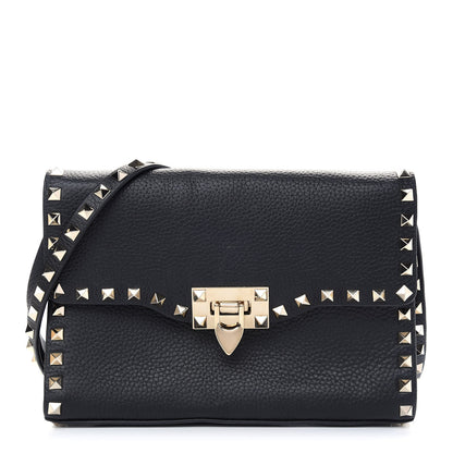 Valentino Garavani Pebbled Calfskin Medium Rockstud Flip Lock Crossbody Bag Black 1 of 7