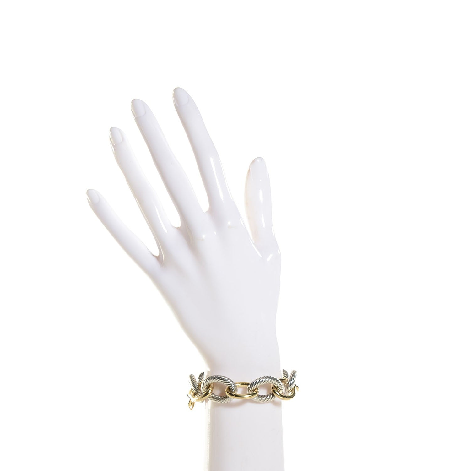 David Yurman Sterling Silver 18K Yellow Gold 17mm Extra Large Oval Link Bracelet 2 of 9