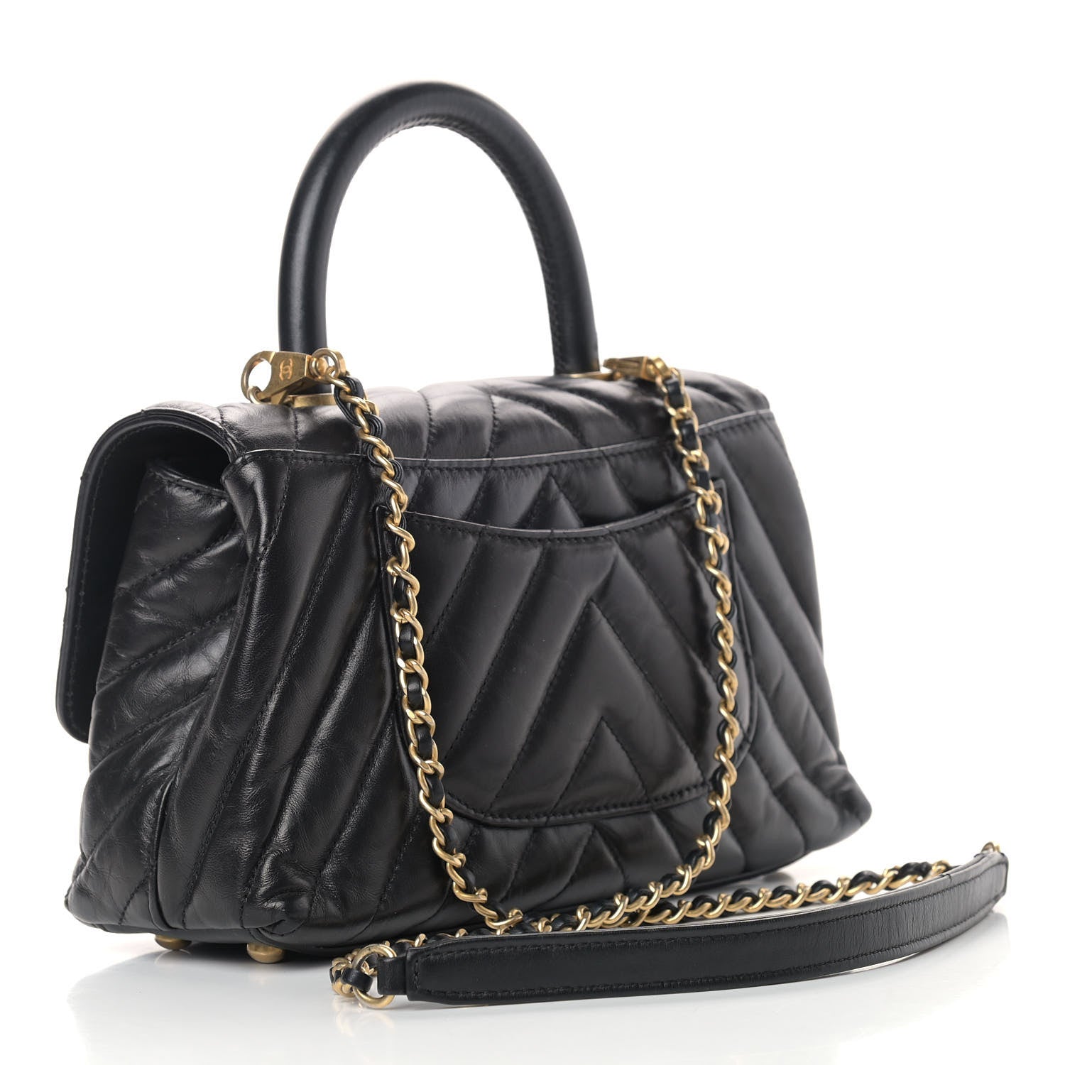 Chanel Aged Calfskin Chevron Quilted Mini Coco Handle Flap Black 3 of 15