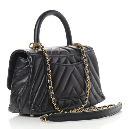 Chanel Aged Calfskin Chevron Quilted Mini Coco Handle Flap Black 3 of 15