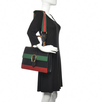 Gucci Calfskin Bamboo Web Large Dionysus Top Handle Bag Black Bright Evergreen Hibiscus Red 2 of 23