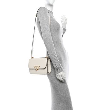 Prada Saffiano Cuir Triangle Embleme Flap Shoulder Bag White 2 of 13