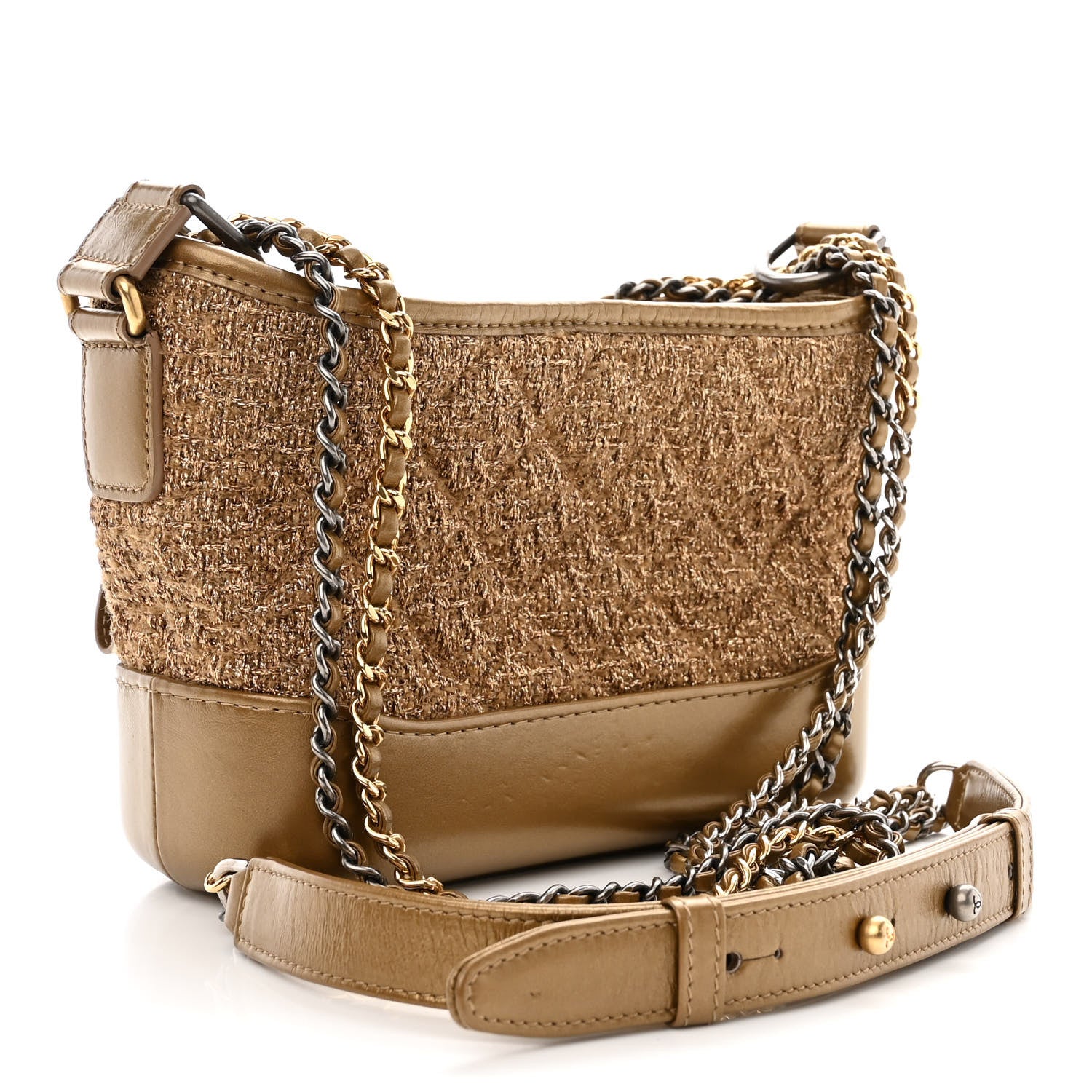 Chanel Tweed Calfskin Small Gabrielle Hobo Gold 3 of 10