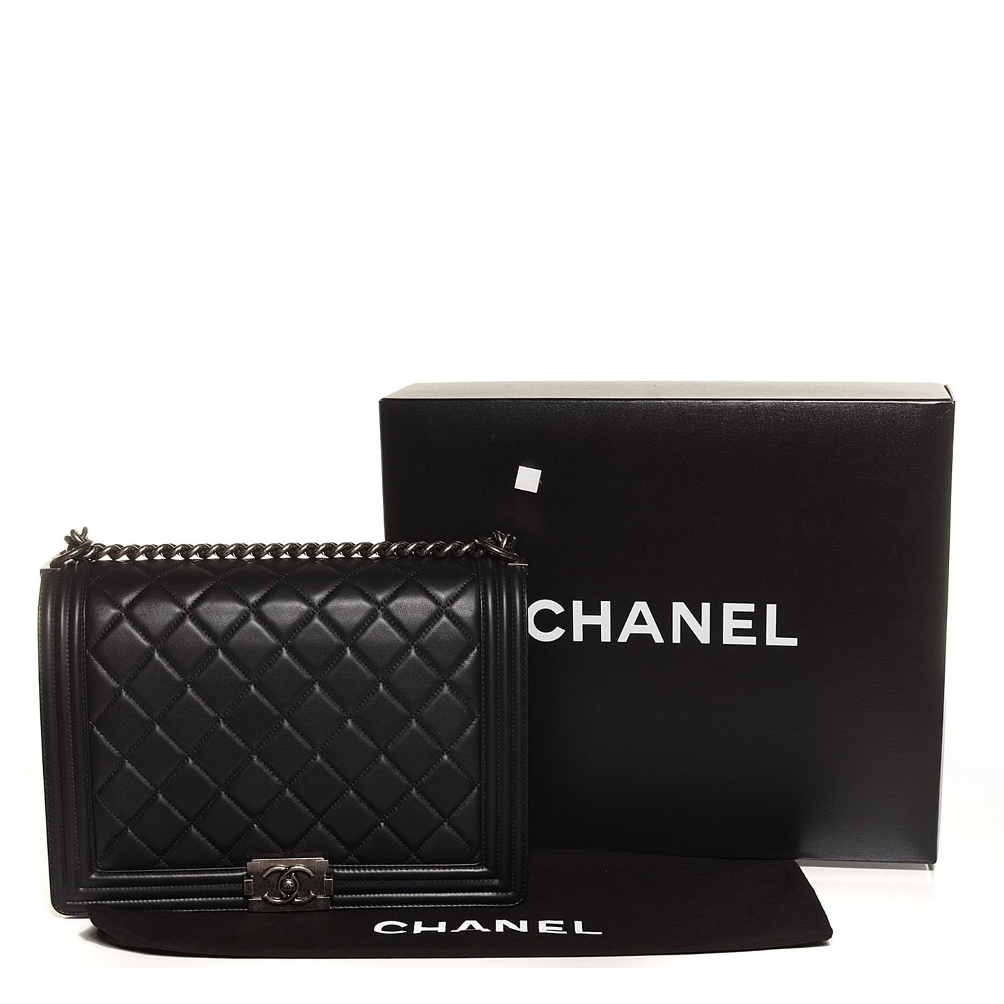 Calfskin Quilted Large Boy Flap Black