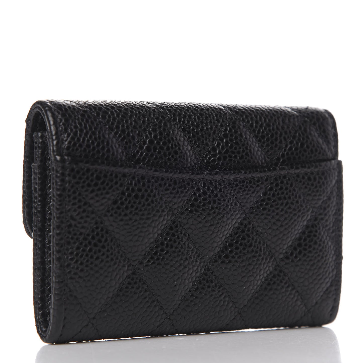Caviar Quilted Flap Card Holder Wallet Black