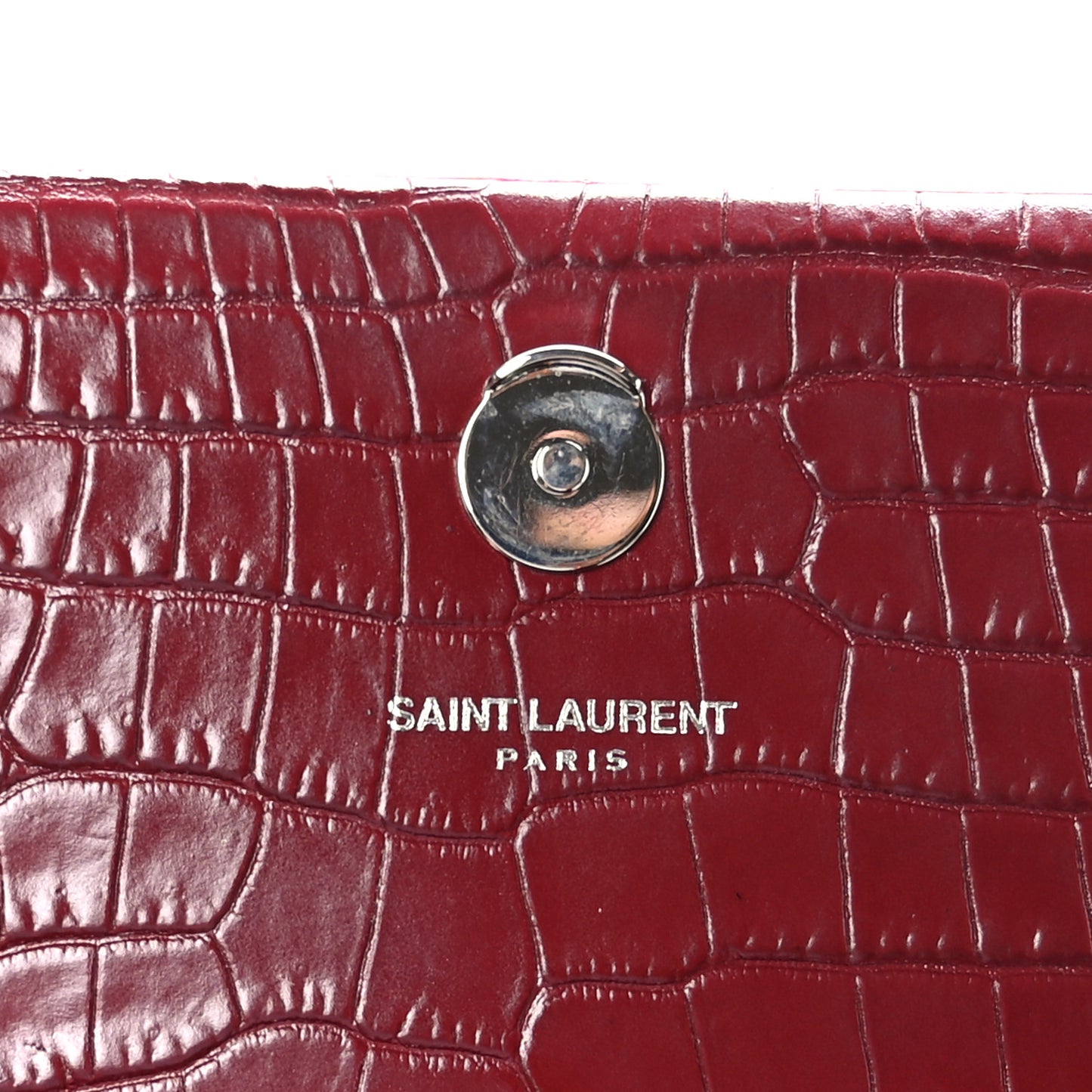 Calfskin Crocodile Embossed Medium Classic Monogram Kate Tassel Satchel Red